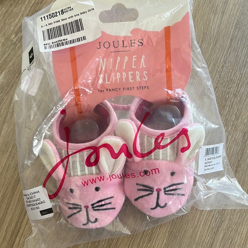 NWT Joules Baby Girl Infant Shoes Pink Bunny Easter Slippers Size 0-6m 🐣🐇🐰